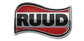 Logo Of Ruud With White Uppercase Letters On A Red And Gray Wavy Background.